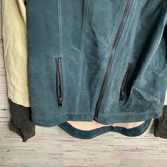 CHASER cream blue suede biker moto jacket size large - Picture 4 of 13